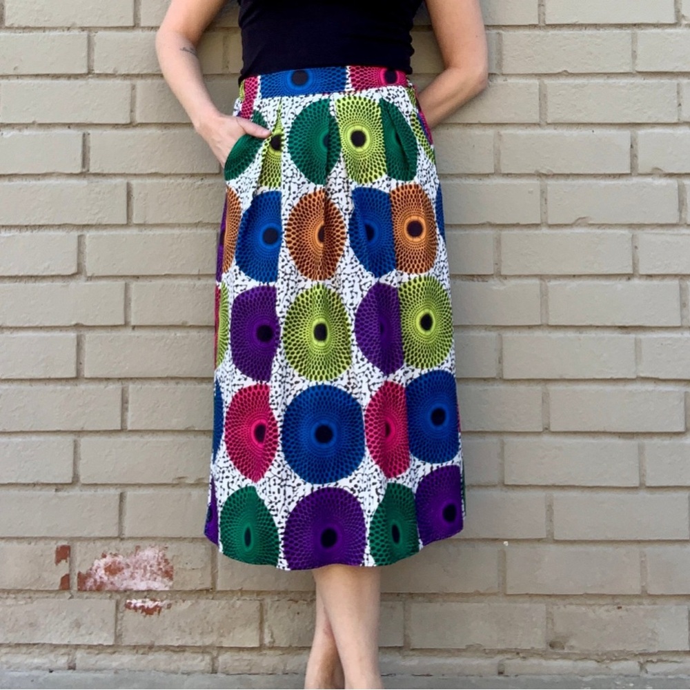 Bright Floral Y2K Midi Skirt With Pockets